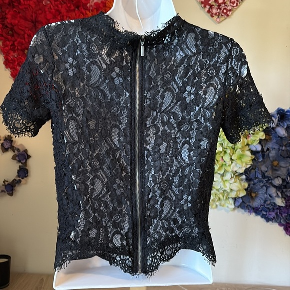 ZARA Floral Lace Black Short Sleeve Top - Picture 8 of 16